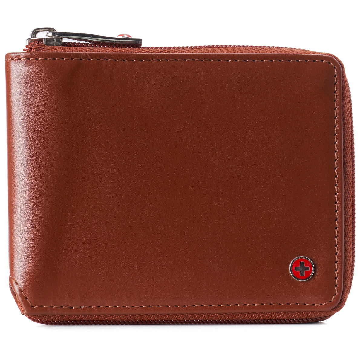 Alpine Swiss Logan Zipper Bifold Wallet – Smooth Finish Tan