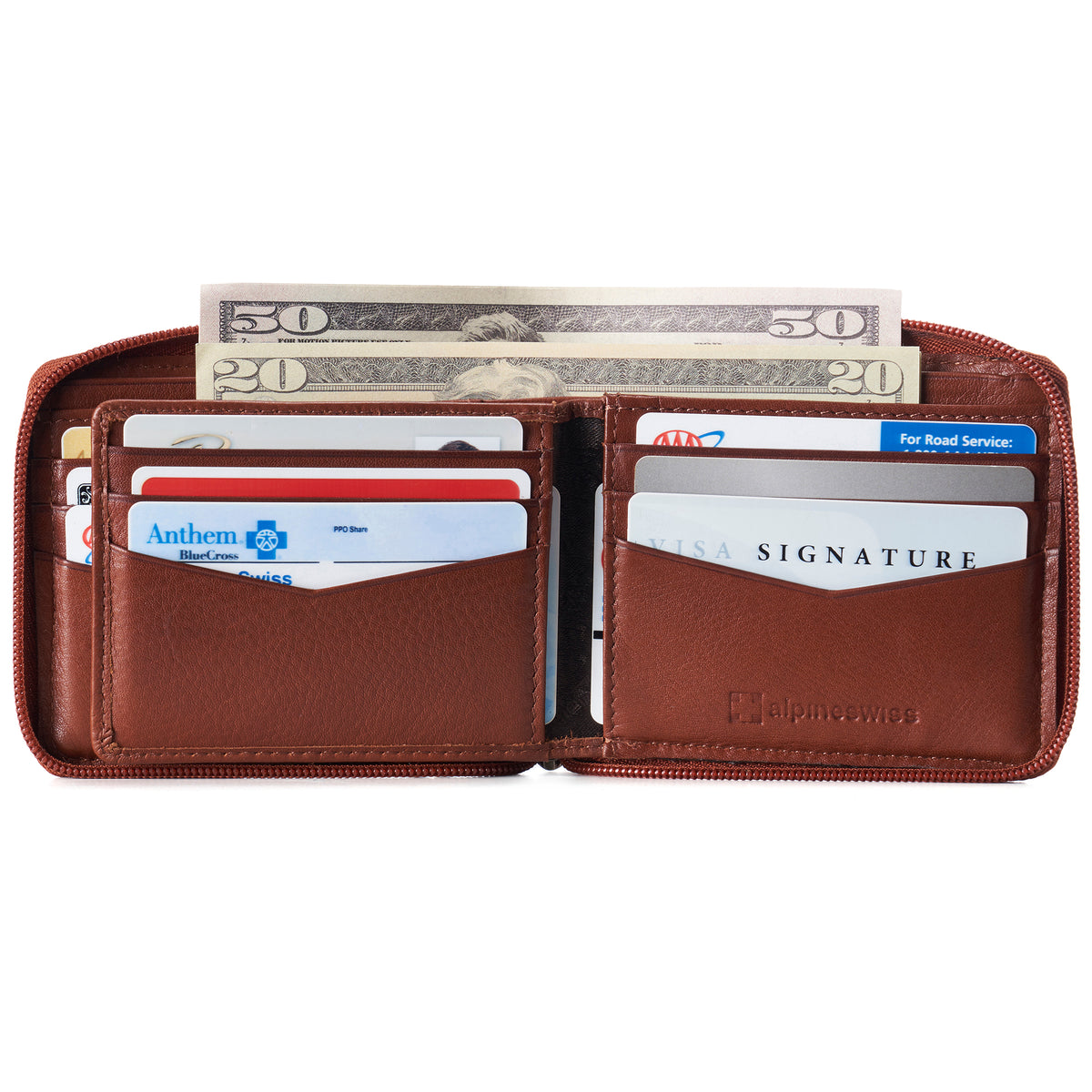 Alpine Swiss Logan Zipper Bifold Wallet – Tan