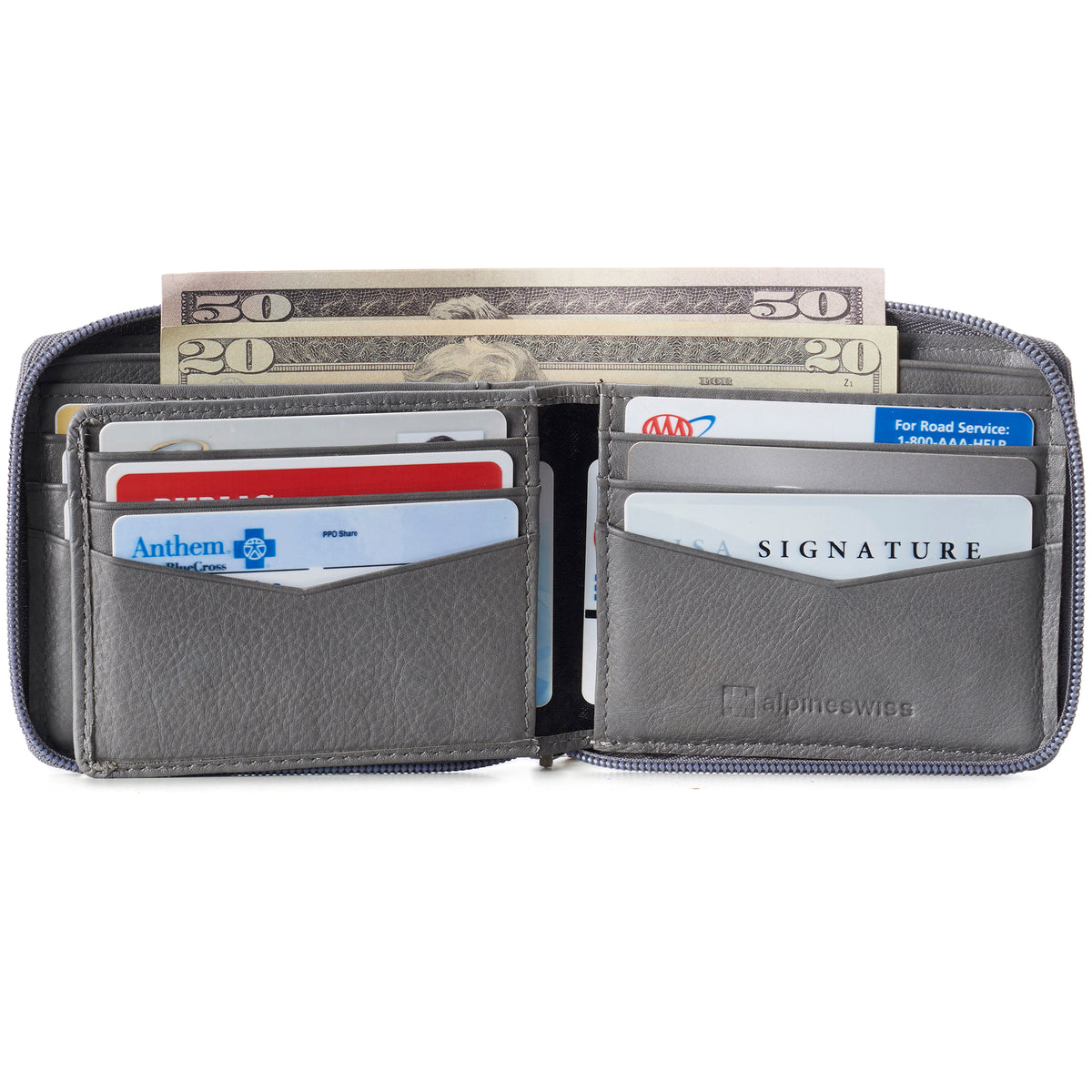 Alpine Swiss Logan Zipper Bifold Wallet – Gray