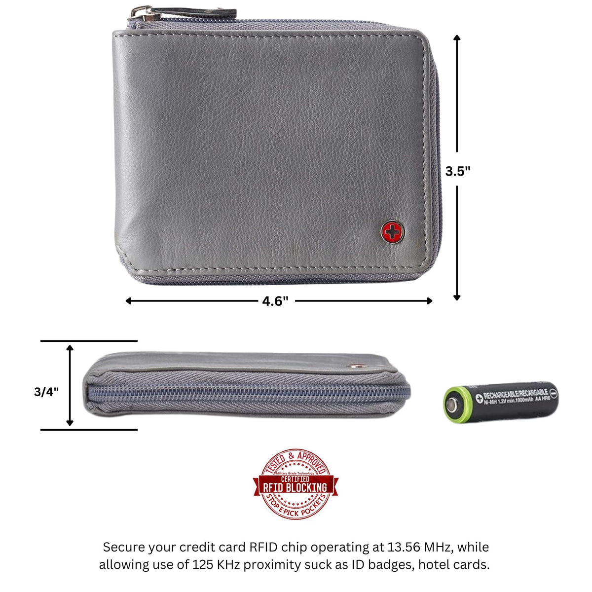 Alpine Swiss Logan Zipper Bifold Wallet – Gray