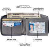 Alpine Swiss Logan Zipper Bifold Wallet – Nubuck Gray