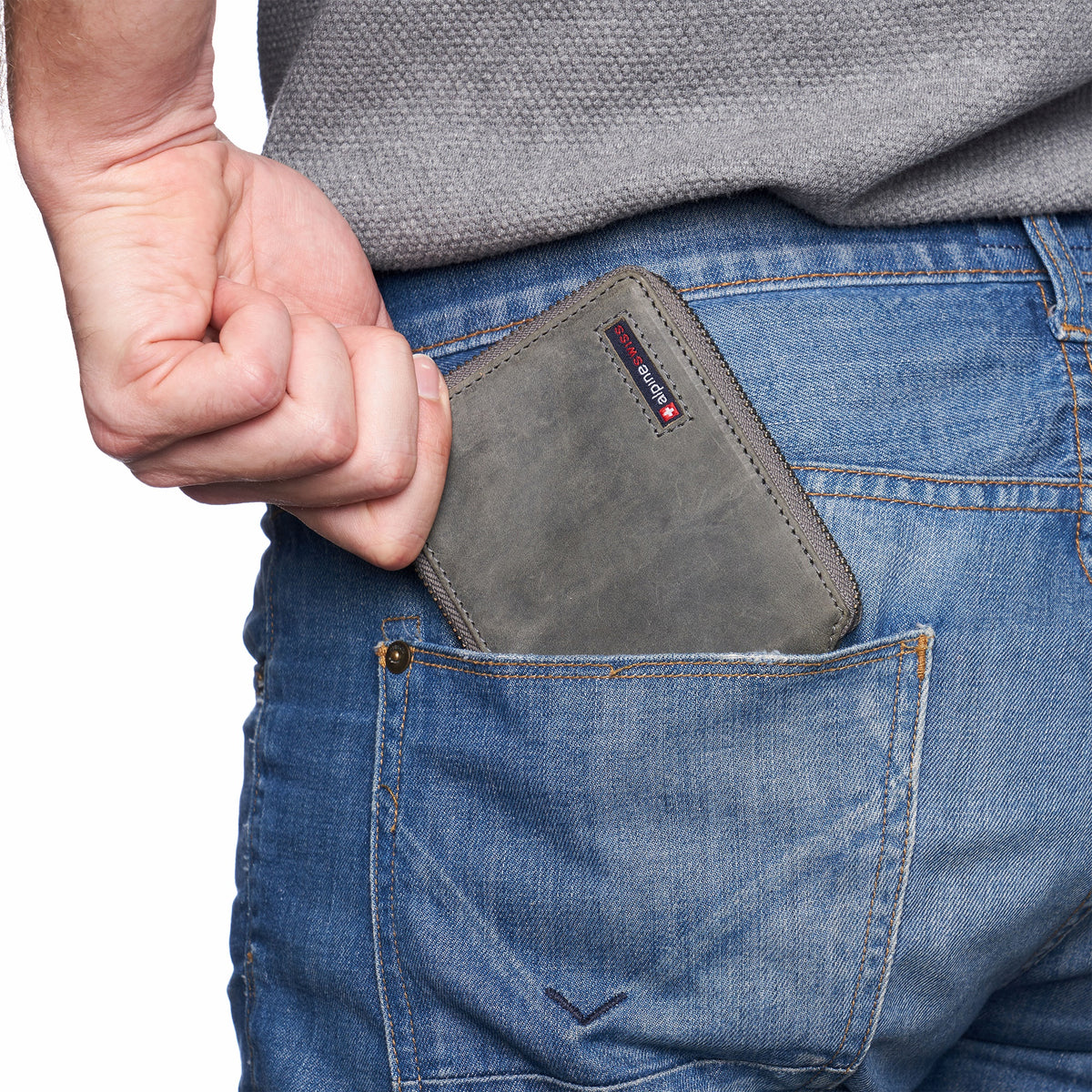 Alpine Swiss Logan Zipper Bifold Wallet – Nubuck Gray