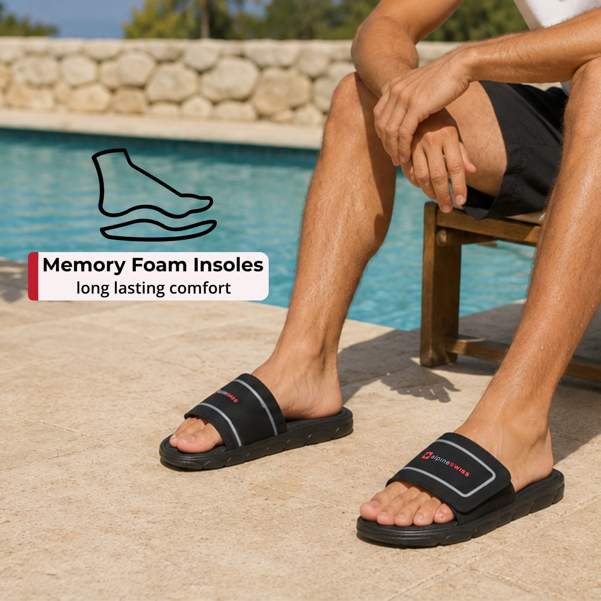 Alpine Swiss Gabe Men's Cloud Slide Sandals | Ultra-Comfortable Shock-Absorbing Foam Insole with Arch Support | Adjustable Strap Waterproof Anti-Slip Traction | Great for Recovery Gym Shoes