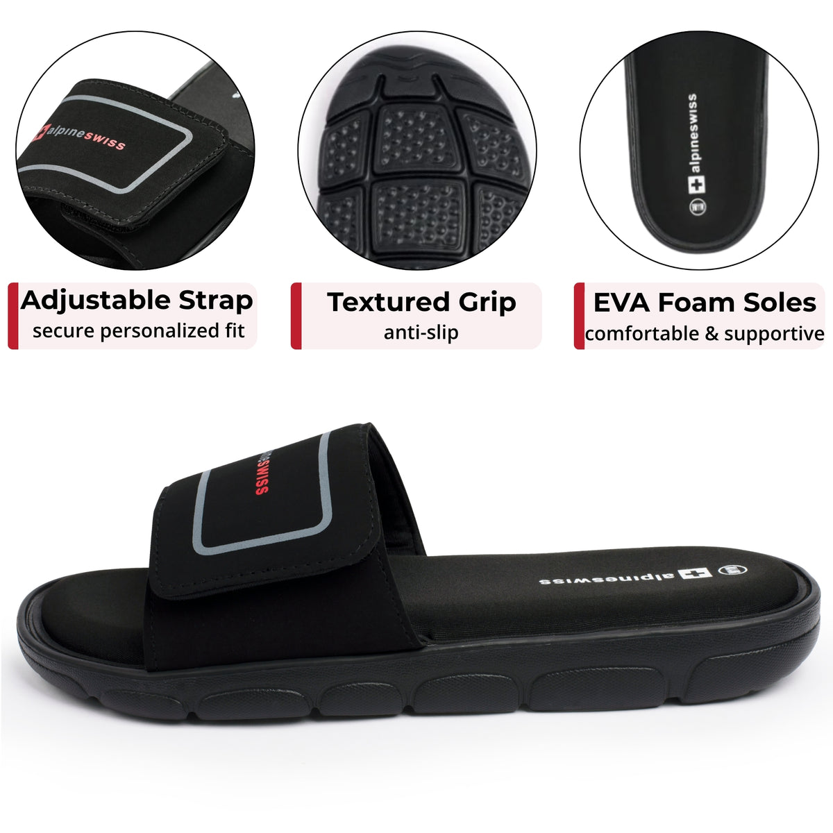 Alpine Swiss Gabe Men's Cloud Slide Sandals | Ultra-Comfortable Shock-Absorbing Foam Insole with Arch Support | Adjustable Strap Waterproof Anti-Slip Traction | Great for Recovery Gym Shoes