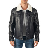 Alpine Swiss Aaron Mens Trucker Jacket – Faux Leather Black