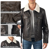 Alpine Swiss Aaron Mens Trucker Jacket – Faux Leather Brown