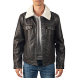 Alpine Swiss Aaron Mens Trucker Jacket – Faux Leather Brown
