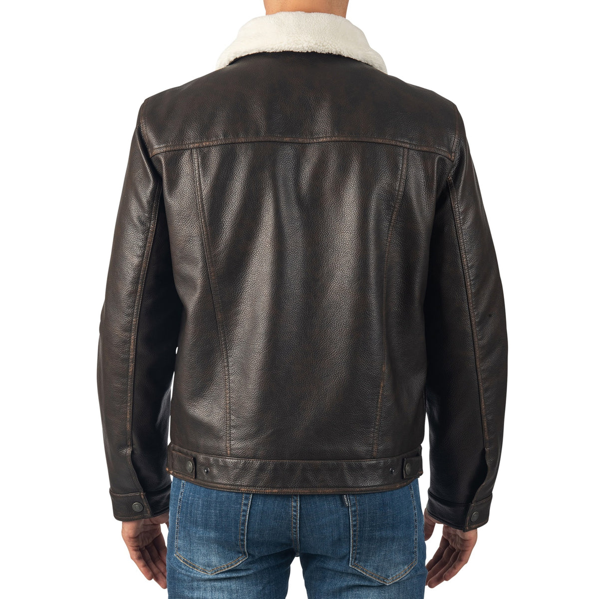 Alpine Swiss Aaron Mens Trucker Jacket – Faux Leather Brown