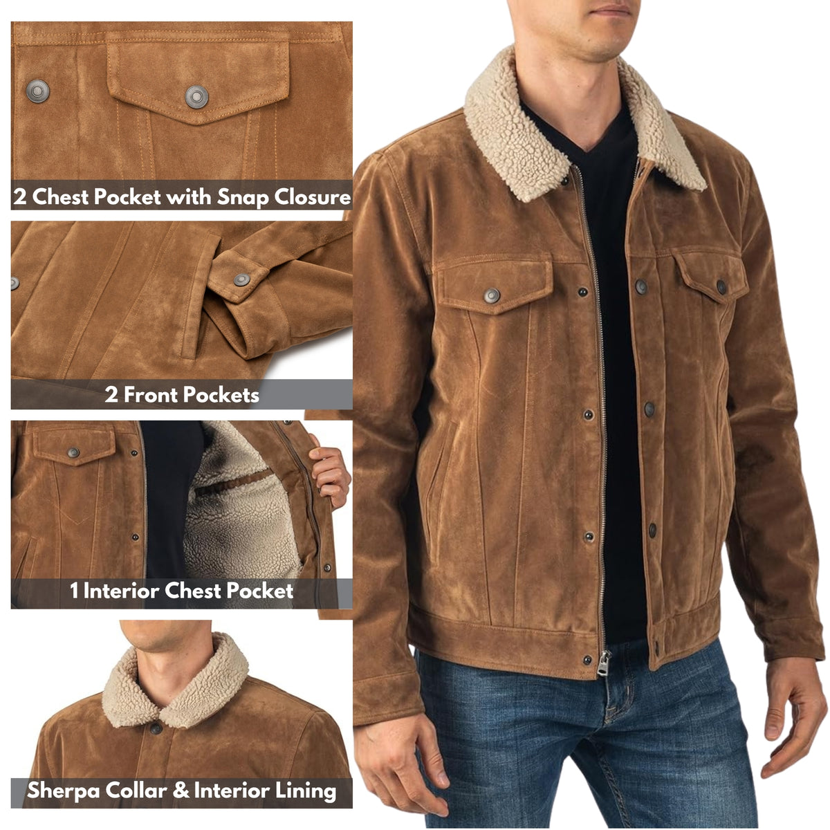 Alpine Swiss Aaron Mens Trucker Jacket – Faux Suede Tan