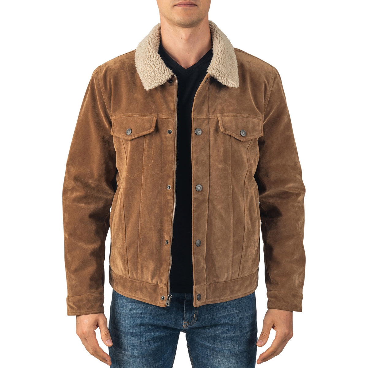 Alpine Swiss Aaron Mens Trucker Jacket – Faux Suede Tan