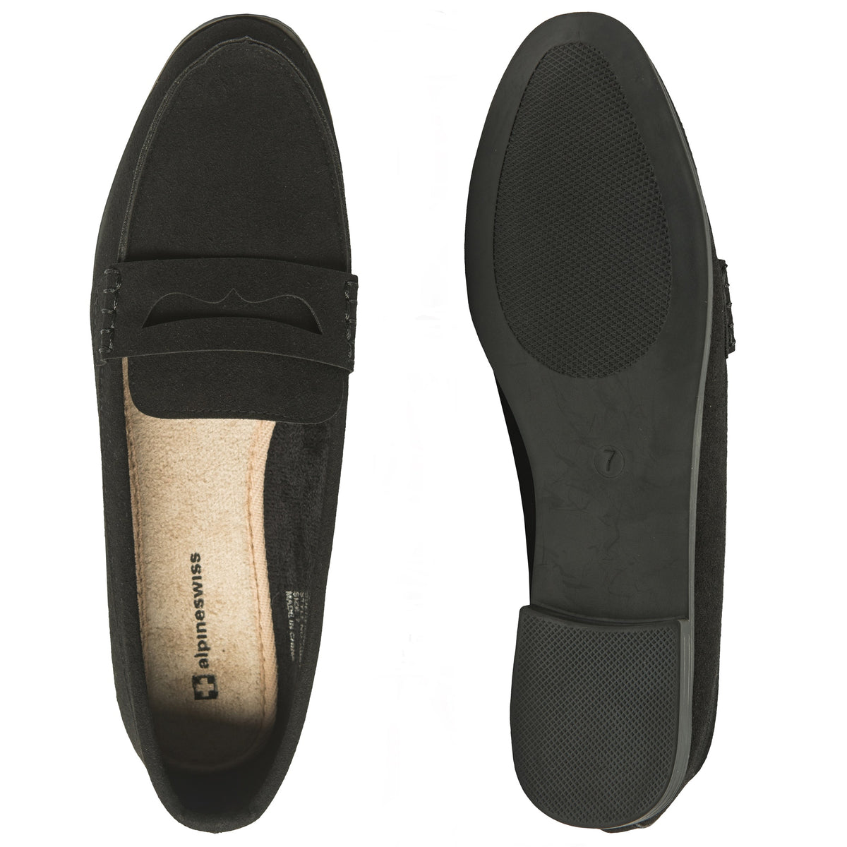 Alpine Swiss Abby Womens Penny Loafers Slip On Flats Comfortable Office Shoes – Black