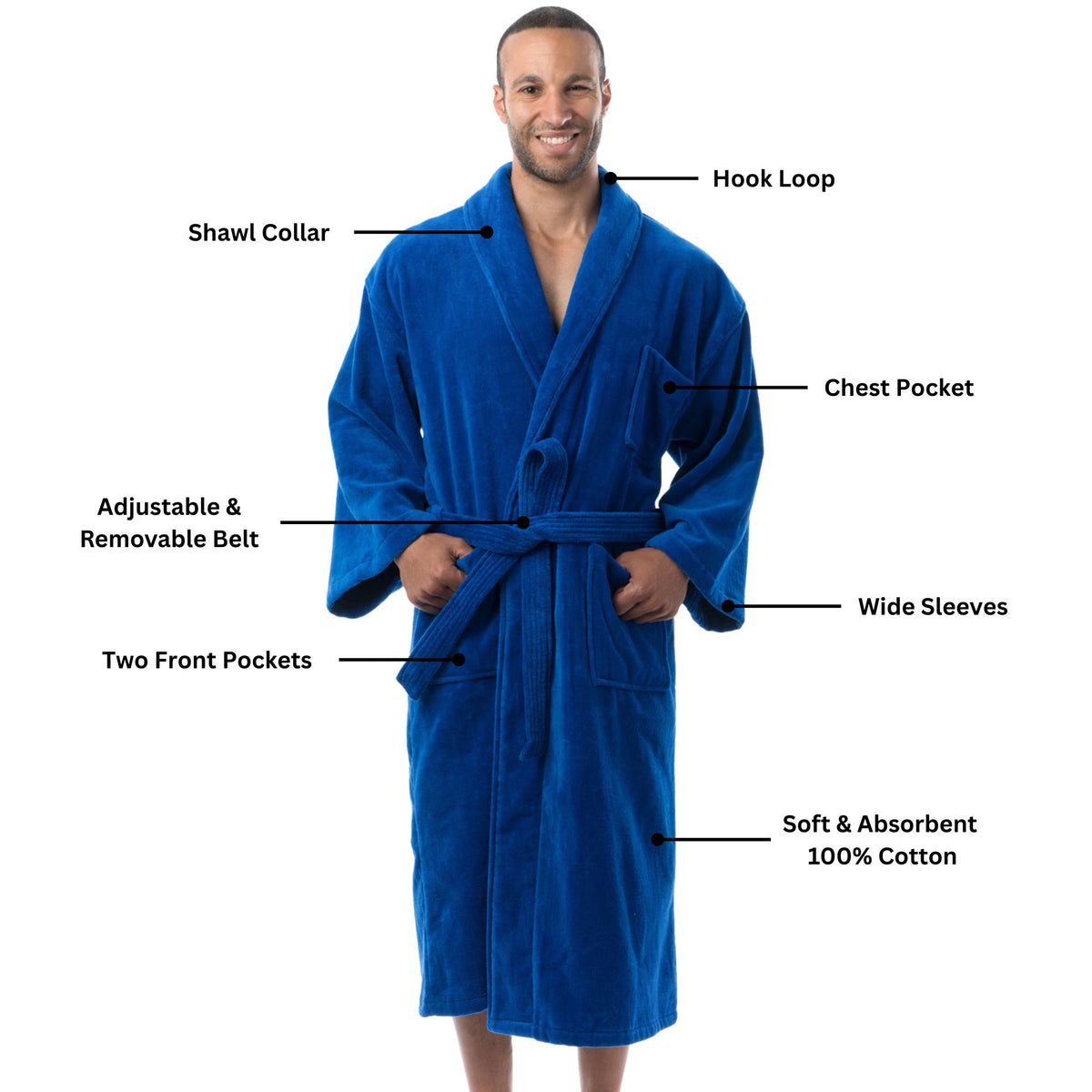 Alpine Swiss Pure Cotton Men Terry Cloth Bathrobe Super Absorbent Hotel Spa Robe – Blue