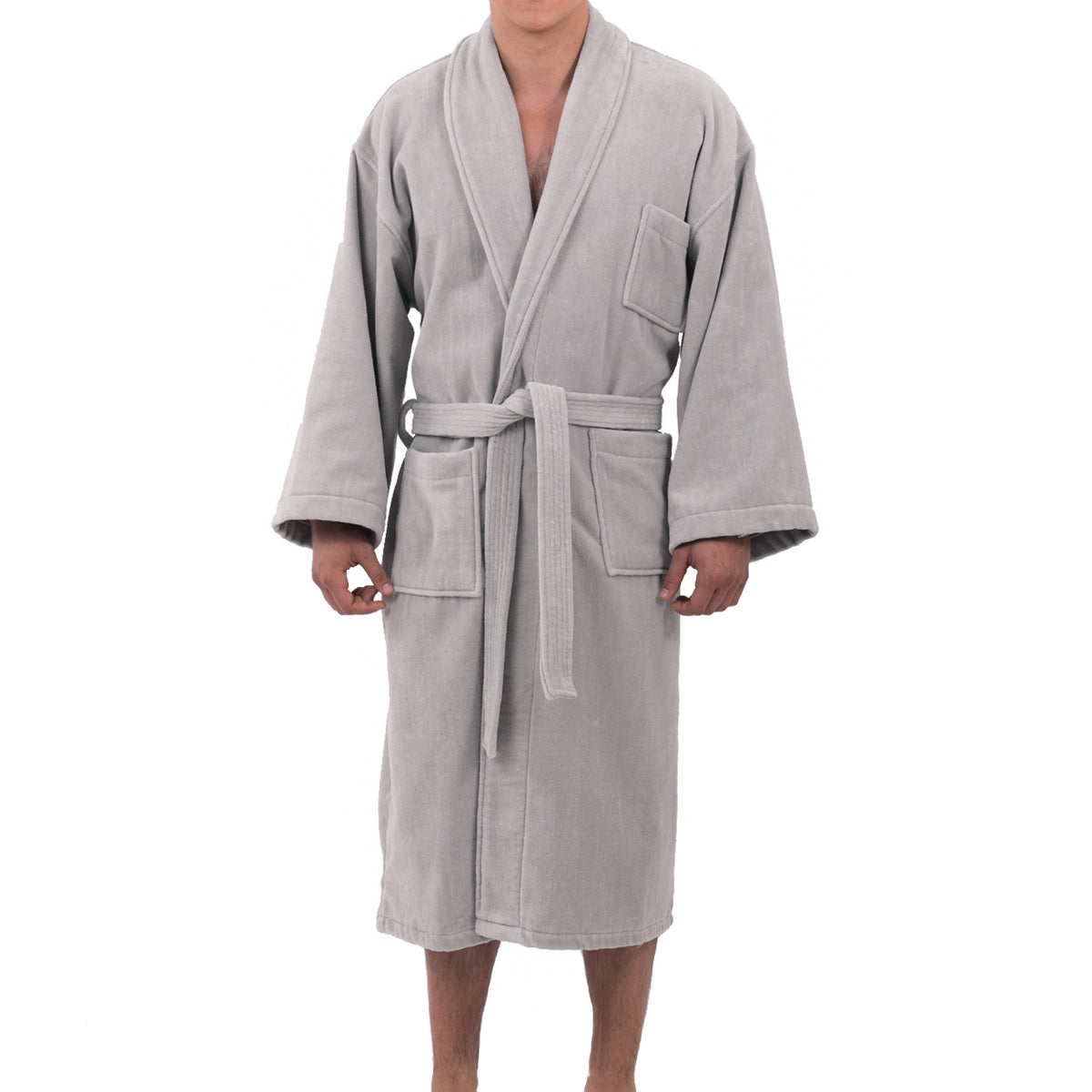 Alpine Swiss Pure Cotton Men Terry Cloth Bathrobe Super Absorbent Hotel Spa Robe – Gray