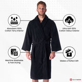 Alpine Swiss Pure Cotton Men Terry Cloth Bathrobe Super Absorbent Hotel Spa Robe – Black