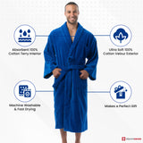 Alpine Swiss Pure Cotton Men Terry Cloth Bathrobe Super Absorbent Hotel Spa Robe – Blue