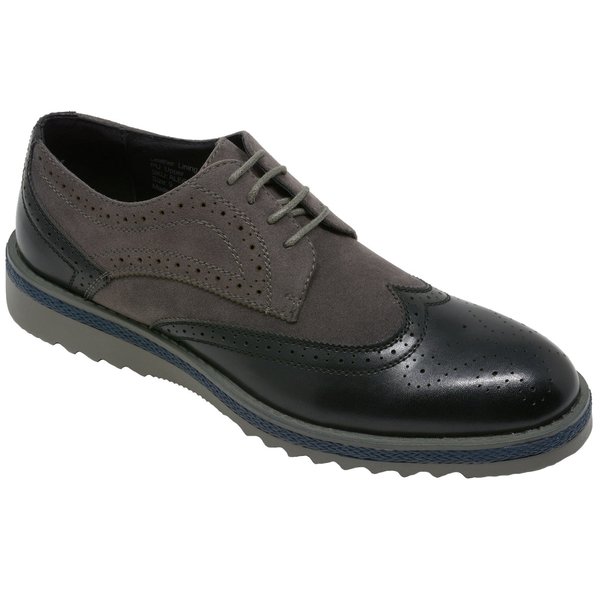 Alpine Swiss Alec Mens Wingtip Shoes 1.5” Ripple Sole Leather Insole & Lining – Gray