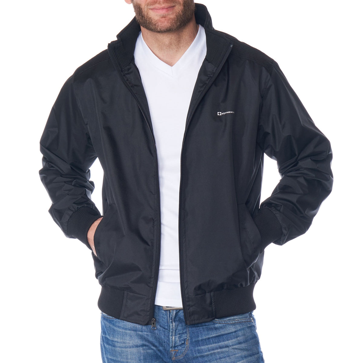 Alpine Swiss Mens Lightweight Bomber Jacket Casual Windbreaker Varsity Coat – Black