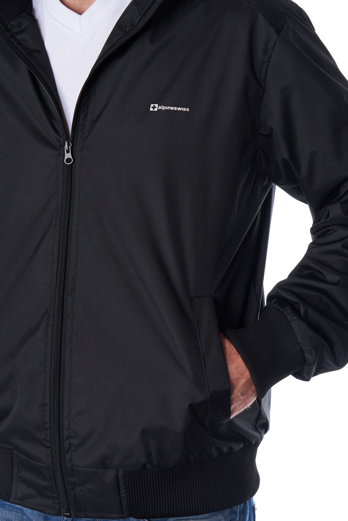 Alpine Swiss Mens Lightweight Bomber Jacket Casual Windbreaker Varsity Coat – Black