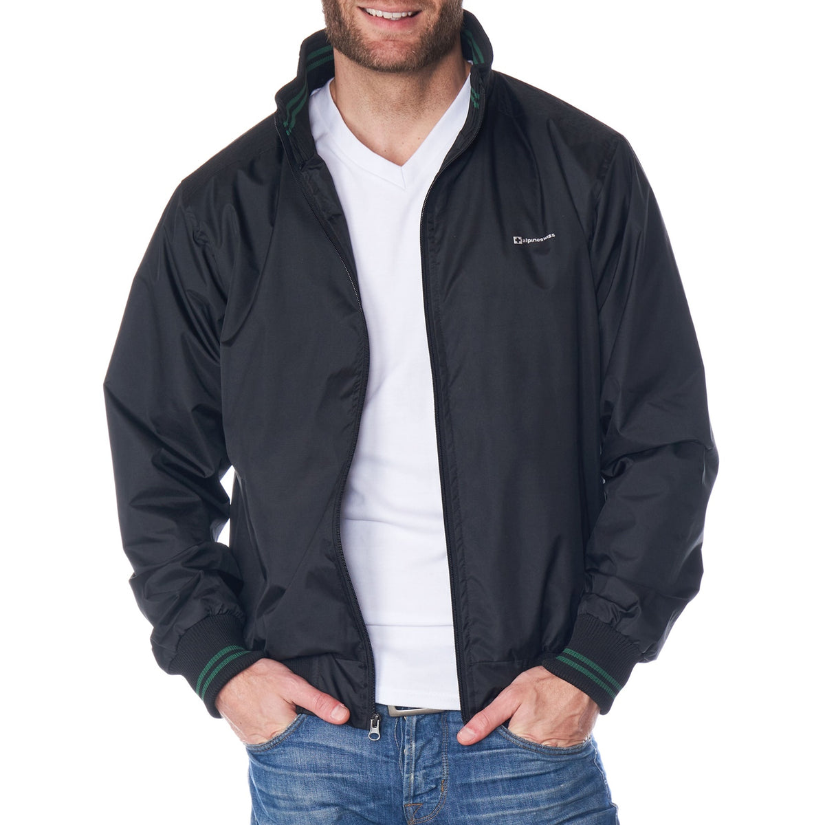 Alpine Swiss Mens Lightweight Bomber Jacket Casual Windbreaker Varsity Coat – Black Green