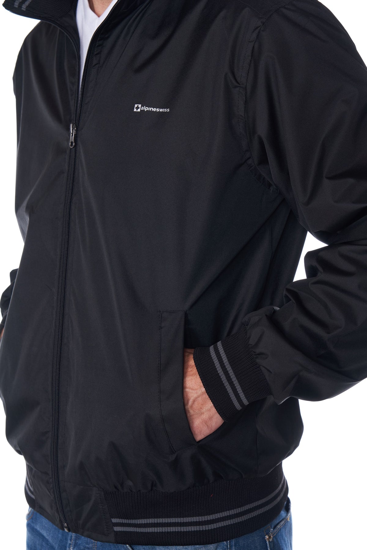 Alpine Swiss Mens Lightweight Bomber Jacket Casual Windbreaker Varsity Coat – Black Gray