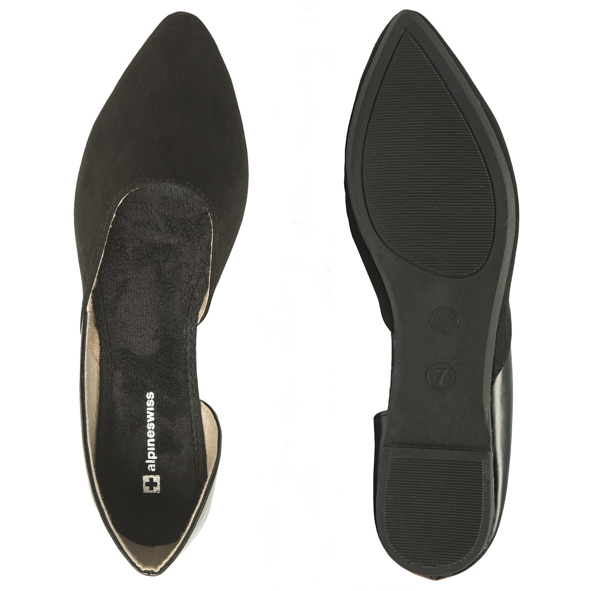 Alpine Swiss Anya Womens D’Orsay Pointed Toe Ballet Flats Dressy Slip On Shoes – Black