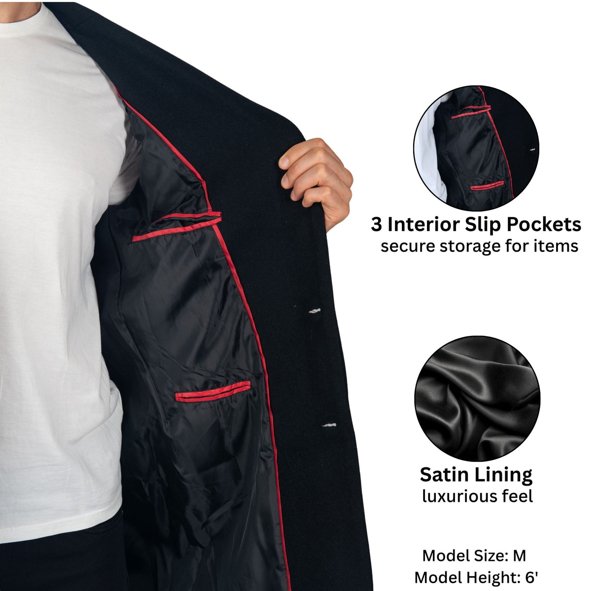 Alpine Swiss Luke Mens Wool Blend Overcoat Single Breasted Coat Tailored Topcoat – Black