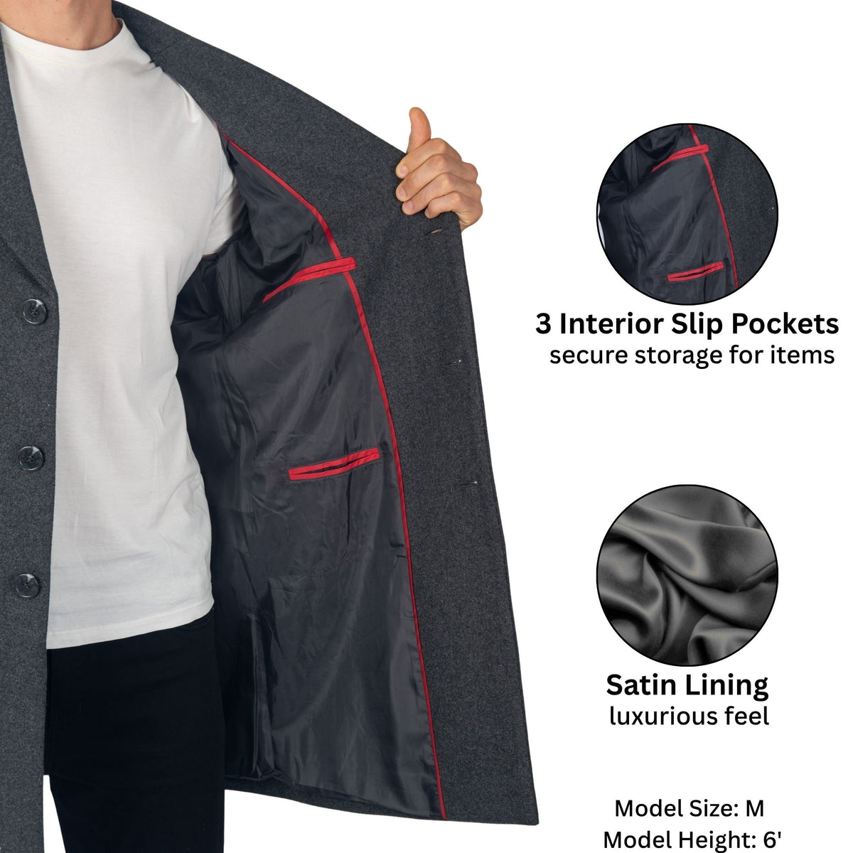 Alpine Swiss Luke Mens Wool Blend Overcoat Single Breasted Coat Tailored Topcoat – Gray