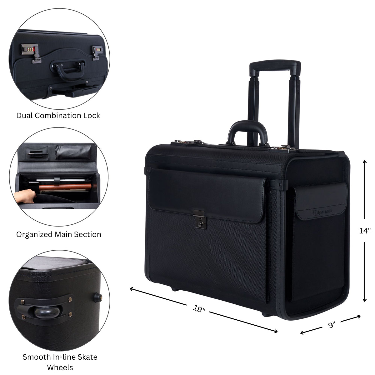 Alpine Swiss Rolling 17" Laptop Briefcase on Wheels Attache Lawyers Case Legal Size – Black