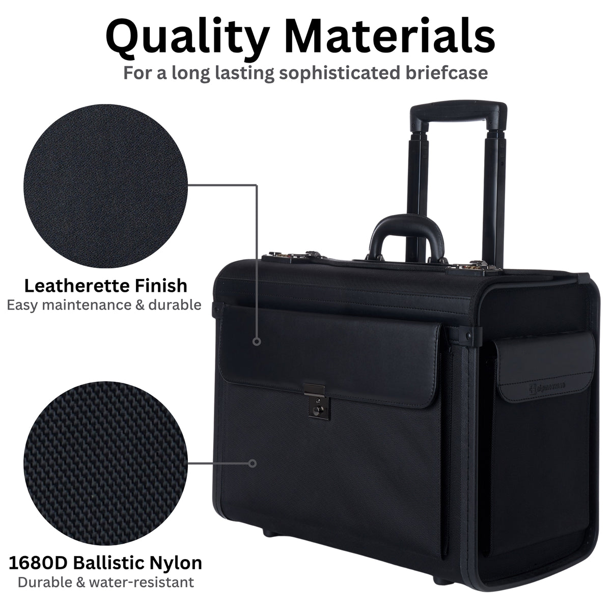Alpine Swiss Rolling 17" Laptop Briefcase on Wheels Attache Lawyers Case Legal Size – Black