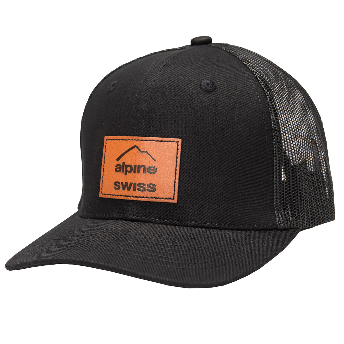Alpine Swiss Mens Trucker Hat Snapback Mesh Back Cap Adjustable Baseball Cap – Black