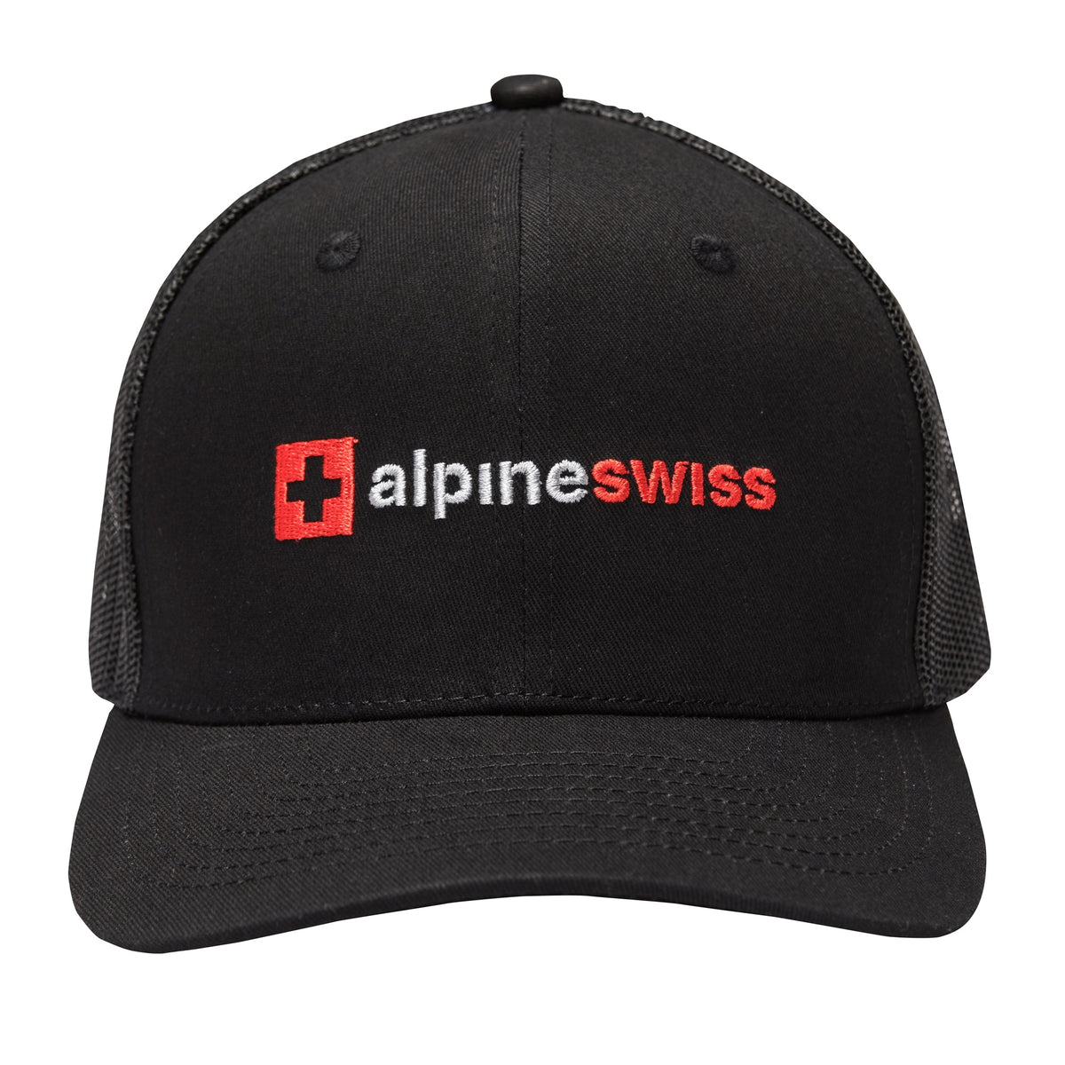 Alpine Swiss Mens Trucker Hat Snapback Mesh Back Cap Adjustable Baseball Cap – Embroidered Black