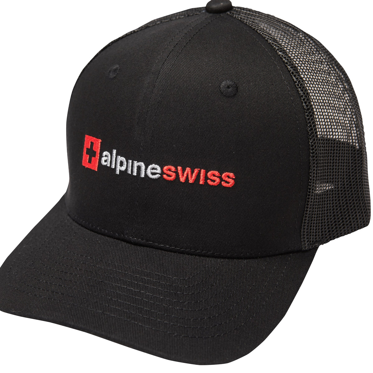 Alpine Swiss Mens Trucker Hat Snapback Mesh Back Cap Adjustable Baseball Cap – Embroidered Black