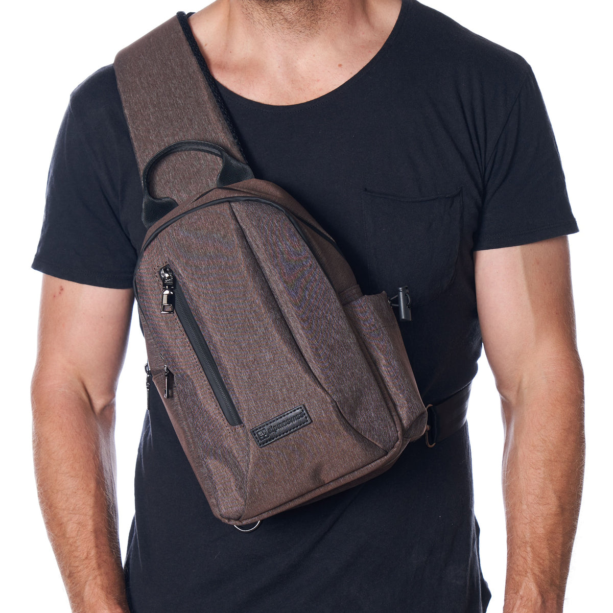 Alpine Swiss Sling Bag Crossbody Backpack Chest Pack Casual Day Bag Shoulder Bag – Brown