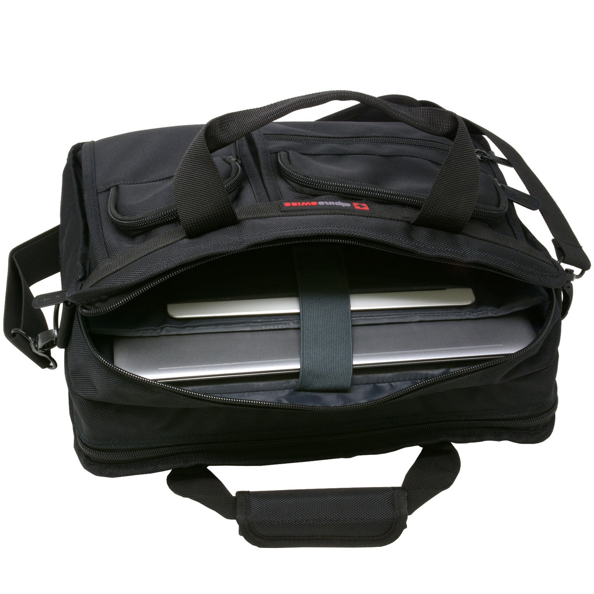 Alpine Swiss Conrad Messenger Bag 15.6 Inch Laptop Briefcase with Tablet Sleeve – Black