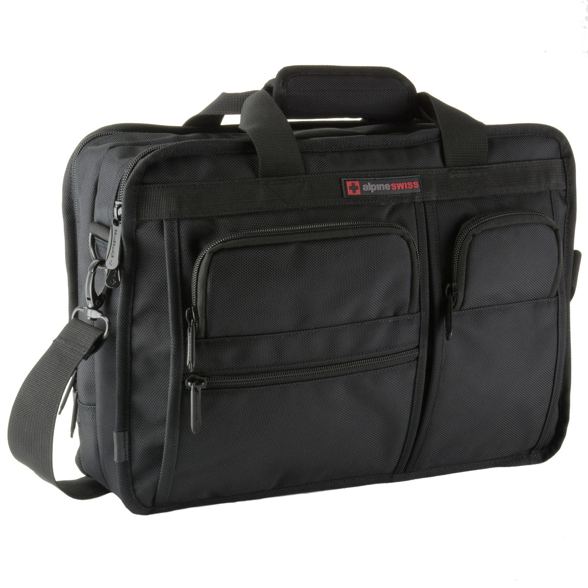 Alpine Swiss Conrad Messenger Bag 15.6 Inch Laptop Briefcase with Tablet Sleeve – Black