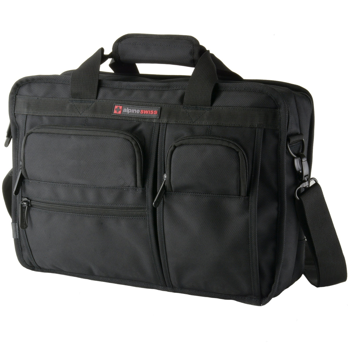 Alpine Swiss Conrad Messenger Bag 15.6 Inch Laptop Briefcase with Tablet Sleeve – Black