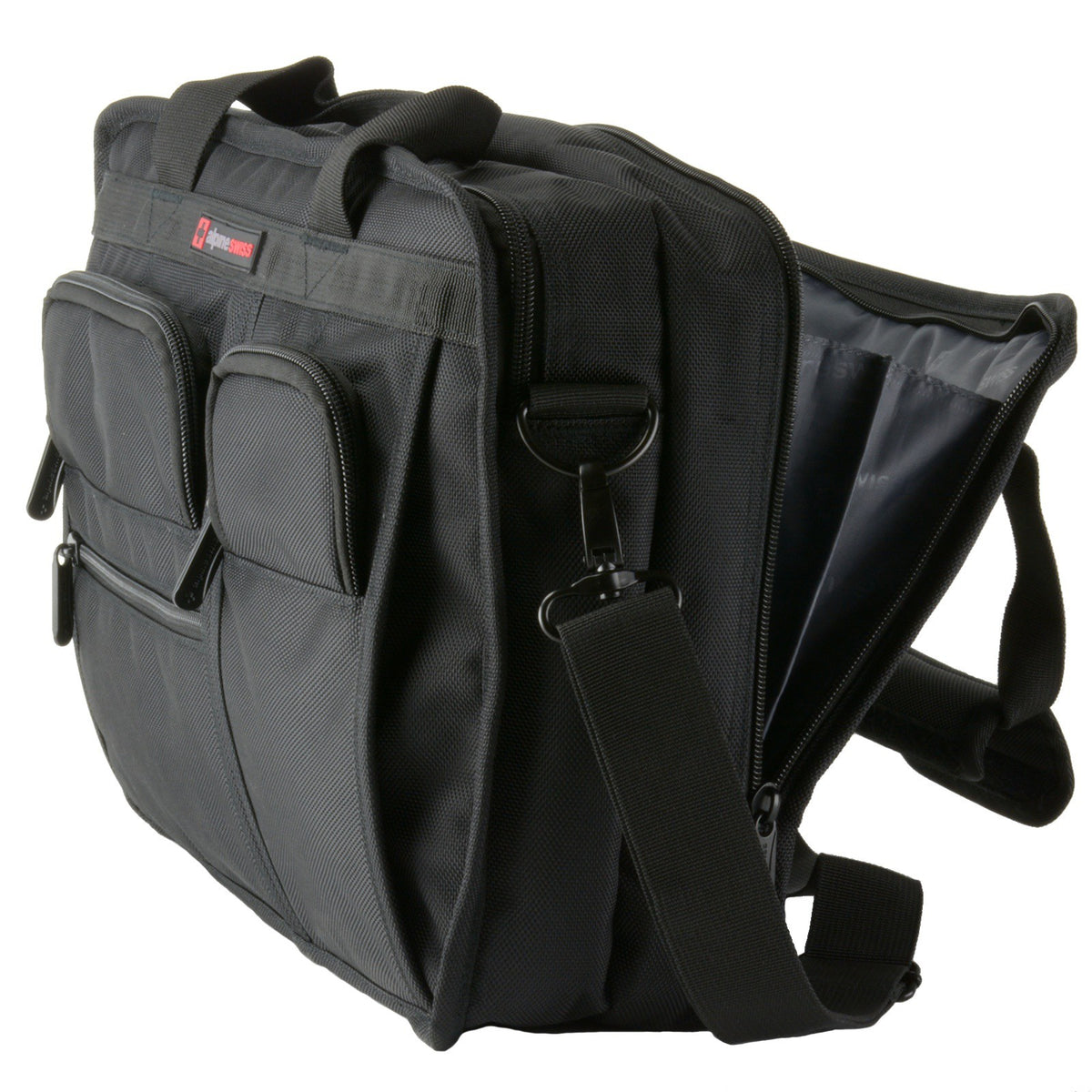 Alpine Swiss Conrad Messenger Bag 15.6 Inch Laptop Briefcase with Tablet Sleeve – Black