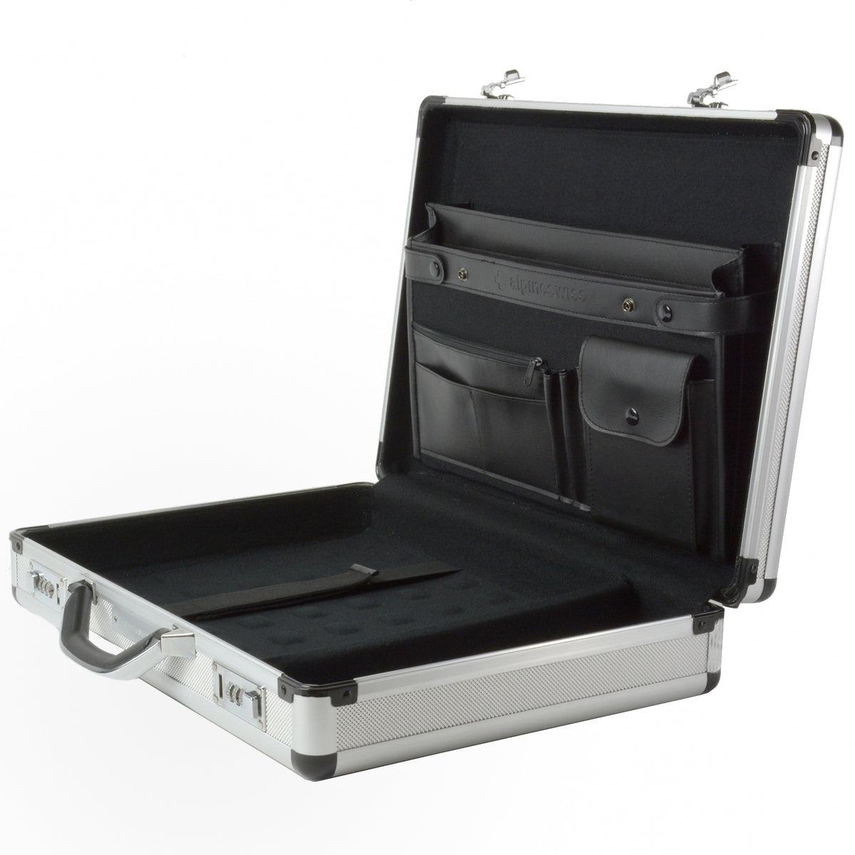 Alpine Swiss Executive Aluminum Briefcase Padded Laptop Briefcase For Men Hard Shell – Silver