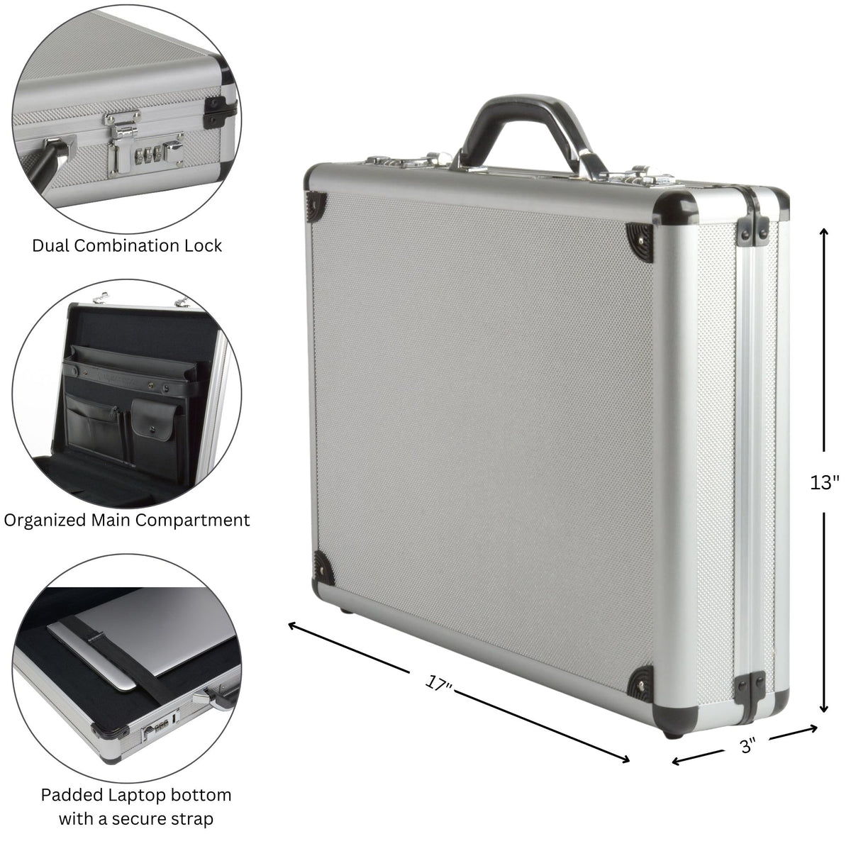 Alpine Swiss Executive Aluminum Briefcase Padded Laptop Briefcase For Men Hard Shell – Silver