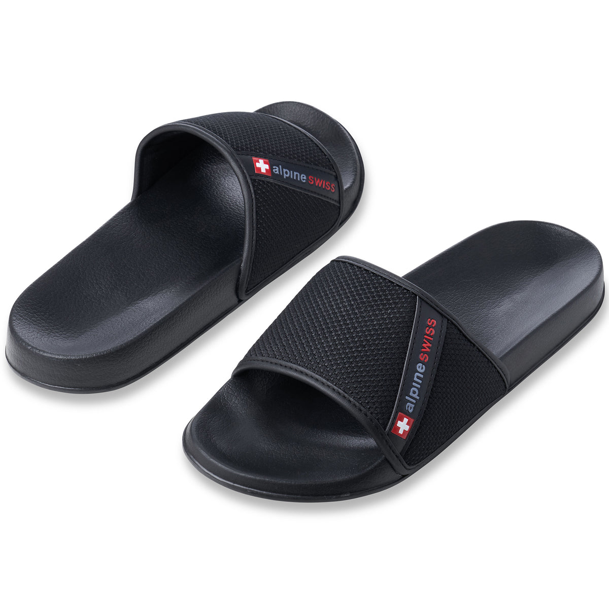 Alpine Swiss Athletic Slides For Men Flip Flop Sandals House Shoes Slippers For Men – Black