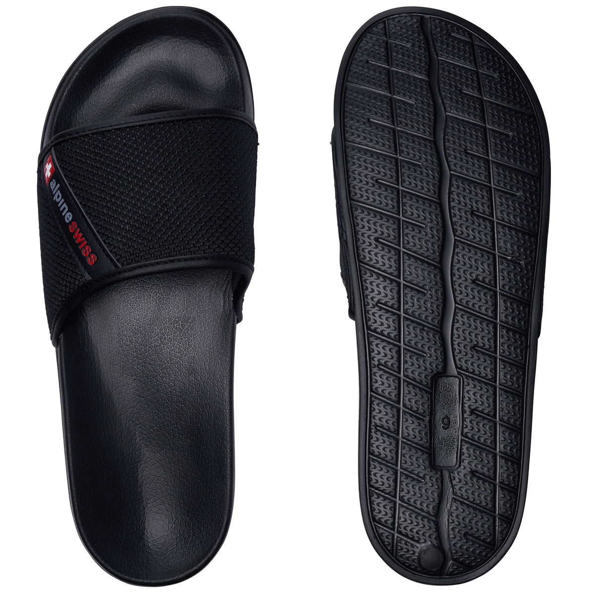 Alpine Swiss Athletic Slides For Men Flip Flop Sandals House Shoes Slippers For Men – Black