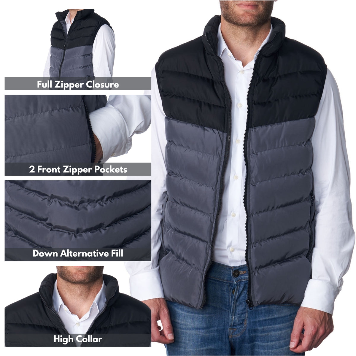 Alpine Swiss Mens Lightweight Down Puffer Vest Insulated Padded Sleeveless Jacket – Gray