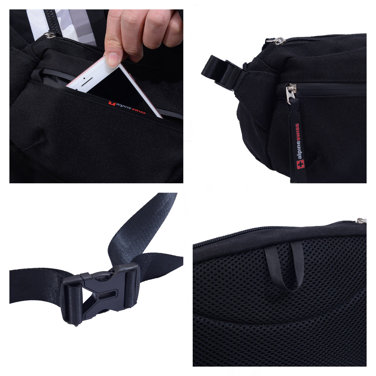 Alpine Swiss Fanny Pack Adjustable Waist Bag Sling Crossbody Chest Pack Bum Bag – Black