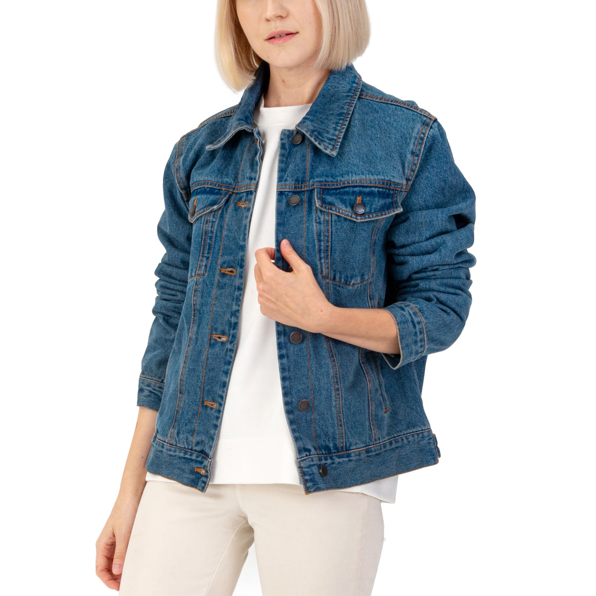 Alpine Swiss Womens Denim Jacket Classic Trucker Jean Jacket Button Up Coat – Denim