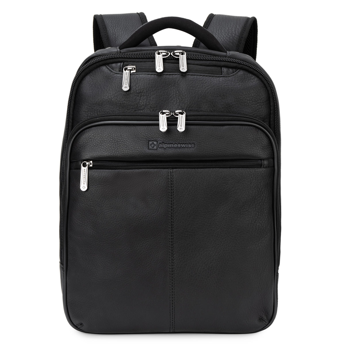 Alpine Swiss 13” Laptop Travel Backpack Genuine Leather Slim Carry On Daypack – Black