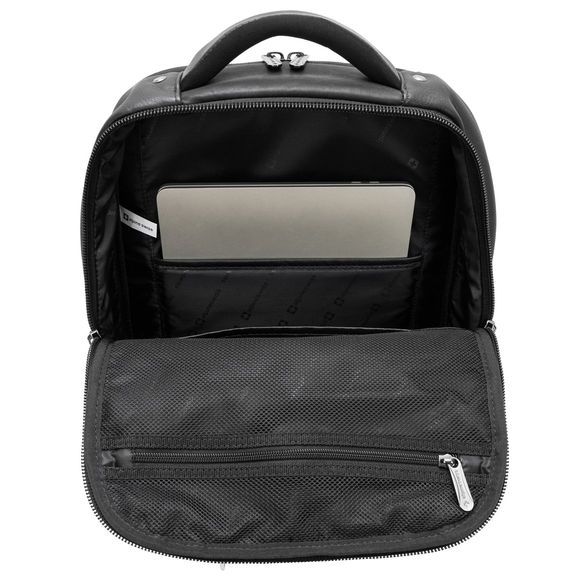 Alpine Swiss 13” Laptop Travel Backpack Genuine Leather Slim Carry On Daypack – Black