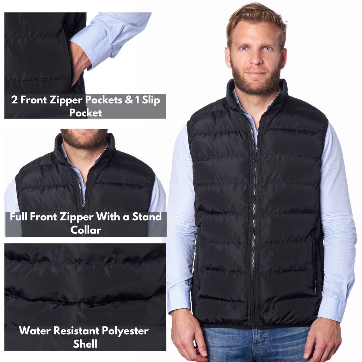 Alpine Swiss Mens Lightweight Down Alternative Puffer Vest Sleeveless Jacket – Black
