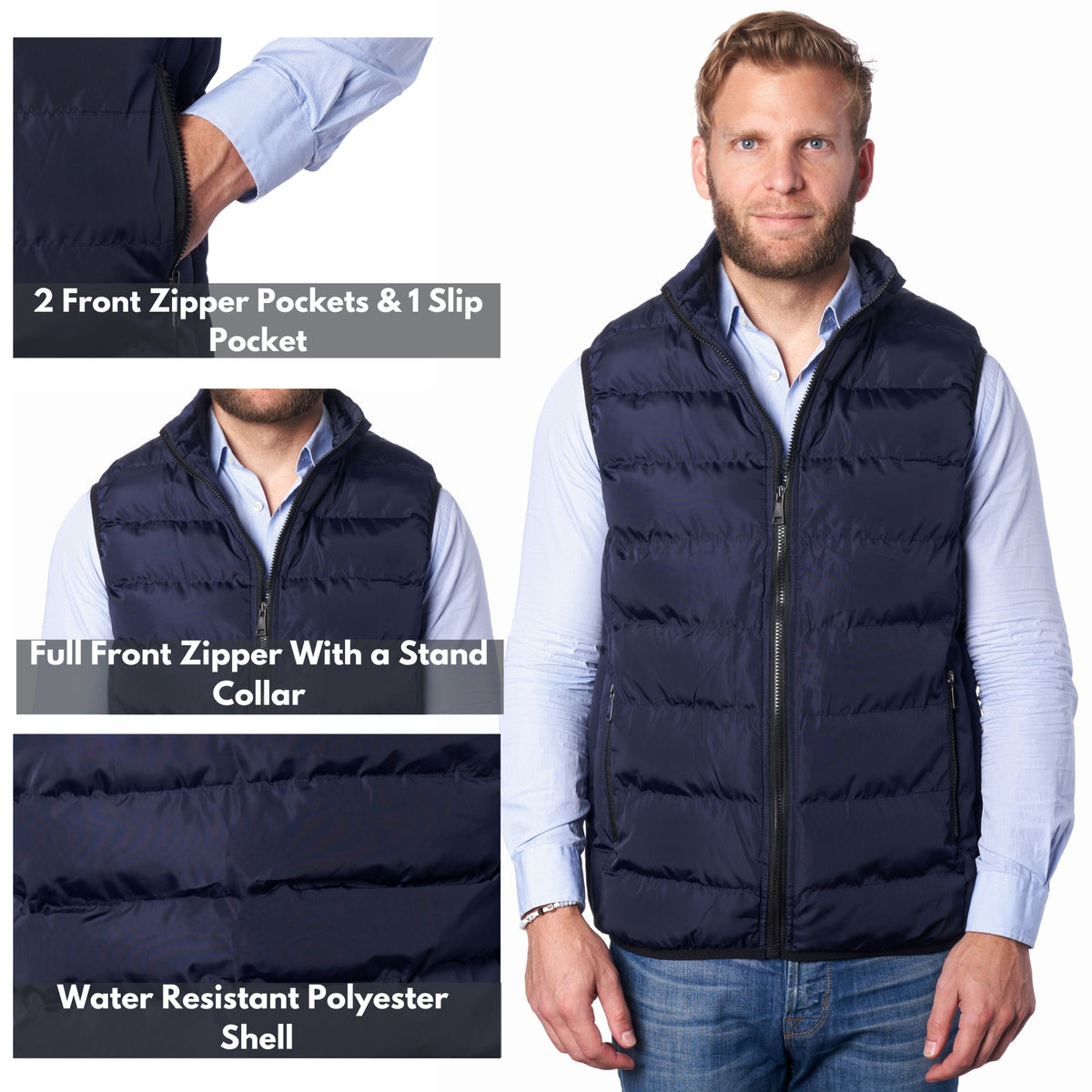 Alpine Swiss Mens Lightweight Down Alternative Puffer Vest Sleeveless Jacket – Navy