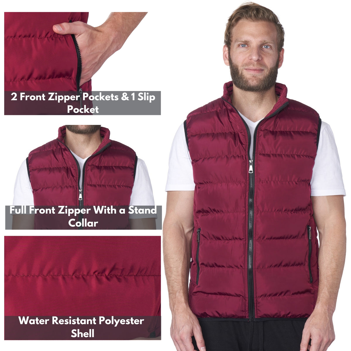 Alpine Swiss Mens Lightweight Down Alternative Puffer Vest Sleeveless Jacket – Red