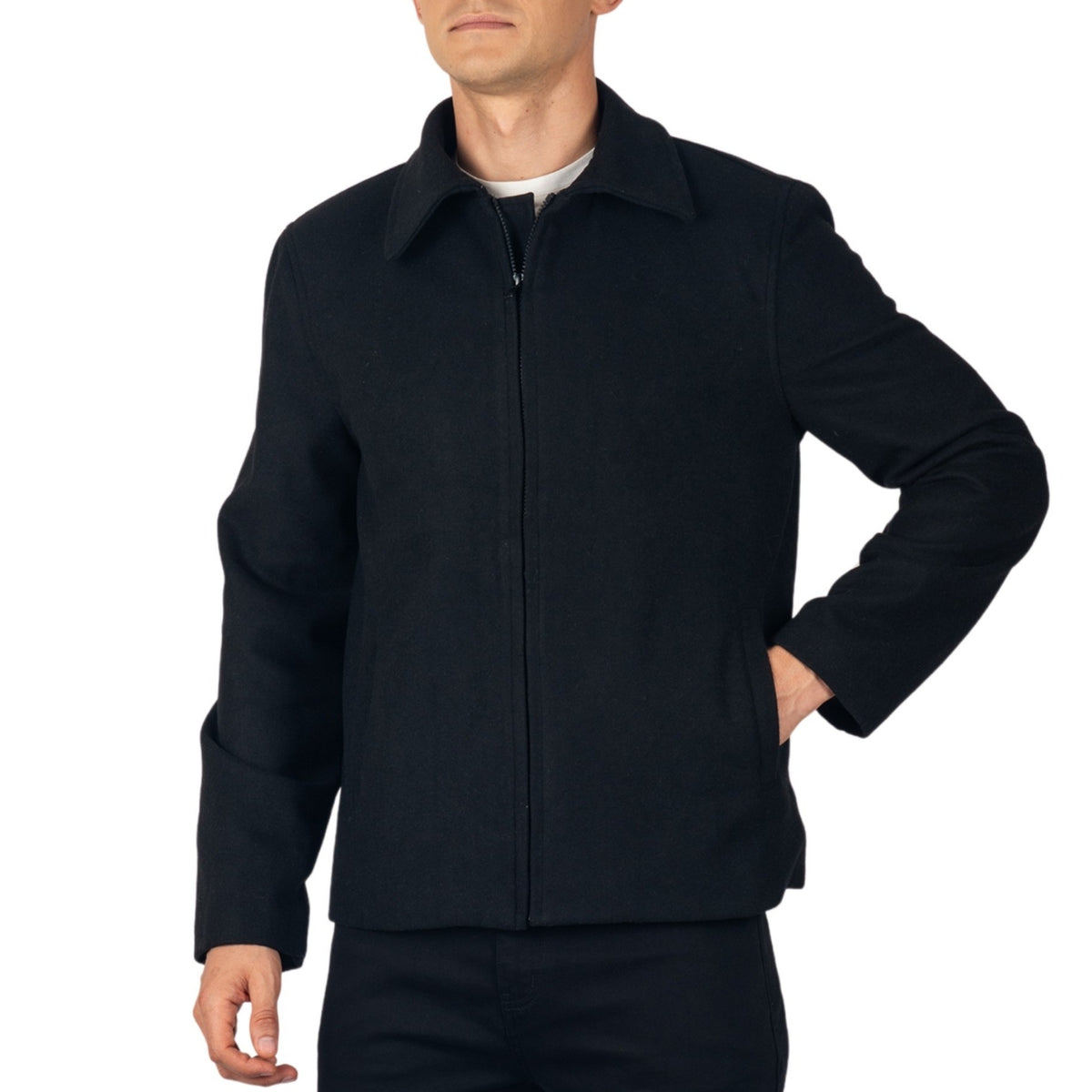 Alpine Swiss Grant Mens Jacket 28" James Dean Style Bomber with Zippered Pockets – Black